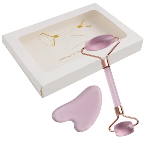 Rosenquarz Roller Und Gua Sha Stein Set Gesichtsmassageger