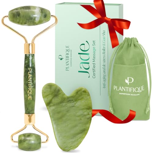 Plantifique Jade Gesichtsroller Und Gua Sha Stein Set