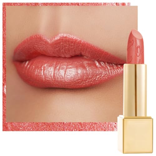 Oulac Lippenstift Metallic Glanz Finish Koralle Glitzer Lippenstift