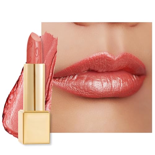 Oulac Lippenstift Metallic Glanz Finish Koralle Glitzer Lippenstift