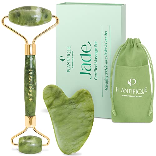Plantifique Jade Gesichtsroller Und Gua Sha Stein Set