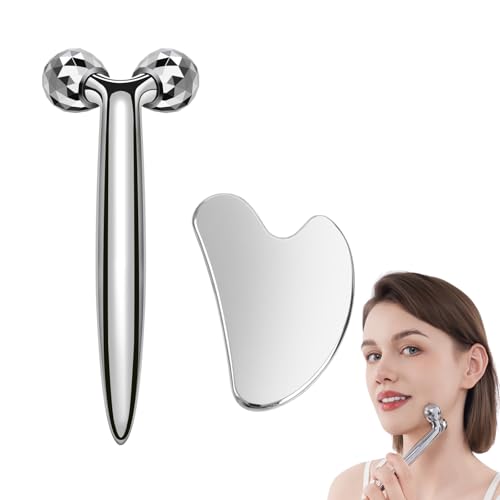 3d Edelstahl Gesichtsroller Gua Sha Set 2 In