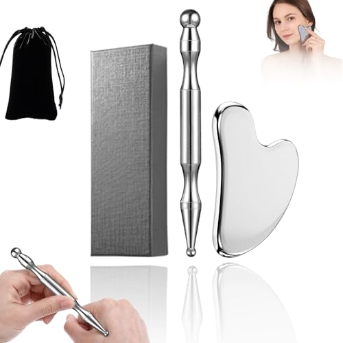 2in1 Edelstahl Gua Sha Stein Und Akupressurstift Set