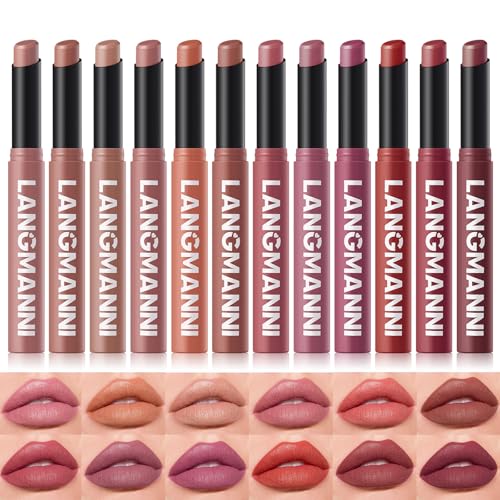 Langmanni 12 Farben Samt Matte Lippenstift Set Nat