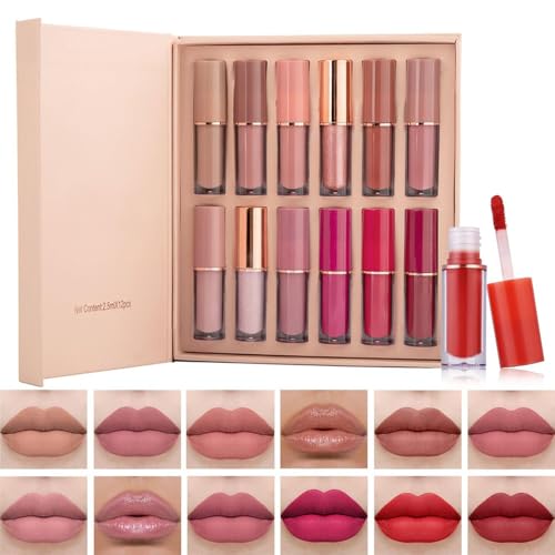 Olasfa 12 Farben Lippenstift Matt Lipgloss Set Wasserfest