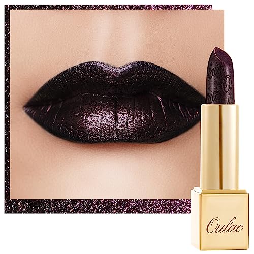 Oulac Halloween Lippenstift Metallic Glanz Finish Schwarz Glitzer