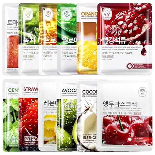 12pcs Tuchmasken Gesicht Gesichtsmaske Frauen Tuchmaske Gesichtsmasken Set